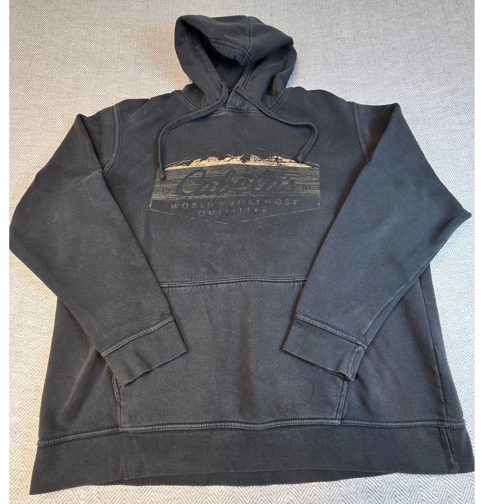 Cabelas Mens XL Black Hoodie Worlds Foremost Outfitter Pullover Sweatshirt